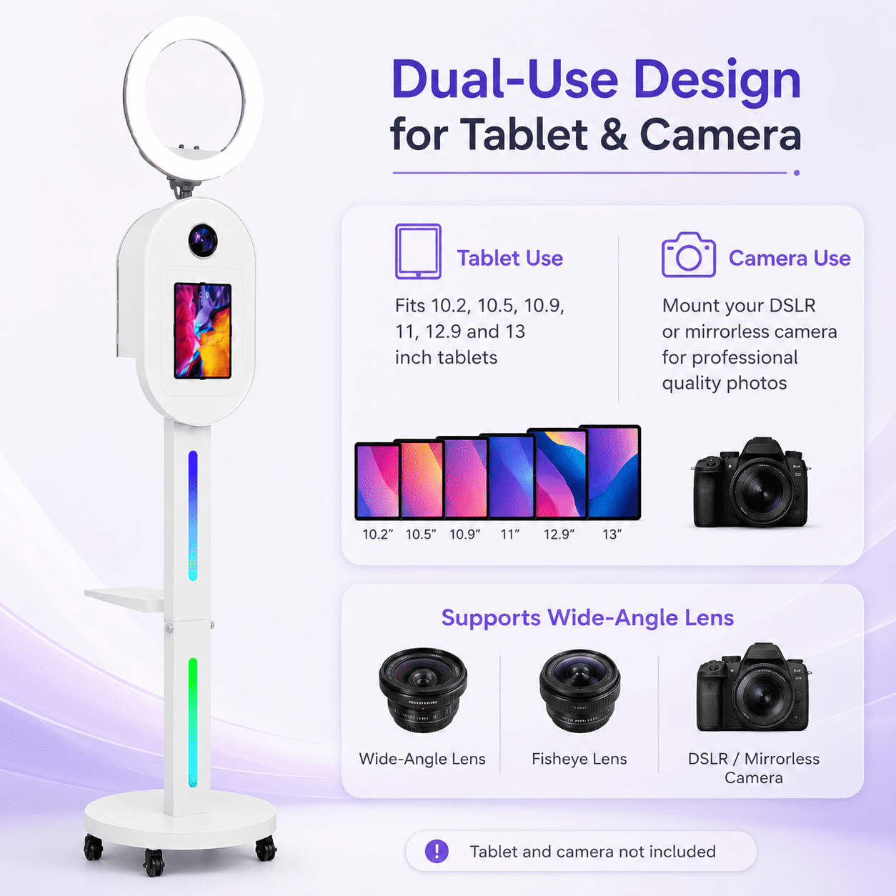 RDYMONKEY Party Photo Booth for iPad 10.2" 10.9" 11" 12.9" and Camera,App Control RGB Fill Light,for Parties,Studio Lighting Equipment,Rental Business &Party Event Supplies