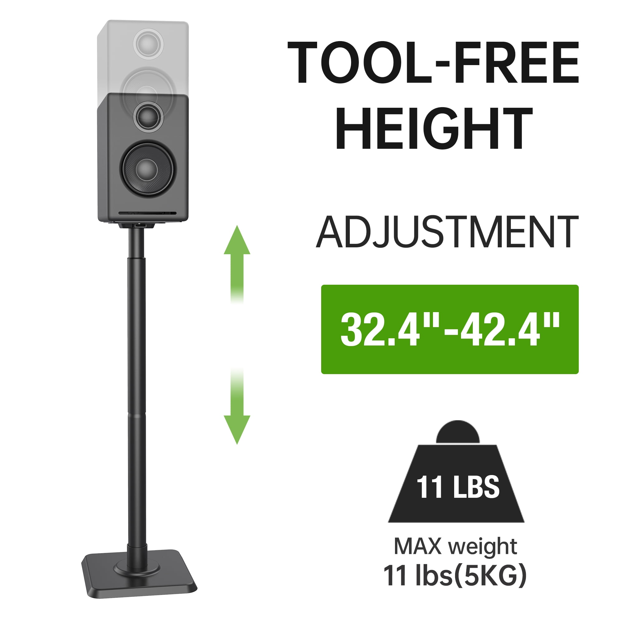 USX MOUNT Speaker Stand Height Adjustable for Satellite & Bookshelf Speaker(Only Speaker Stand Pair) - 11LBS Capacity