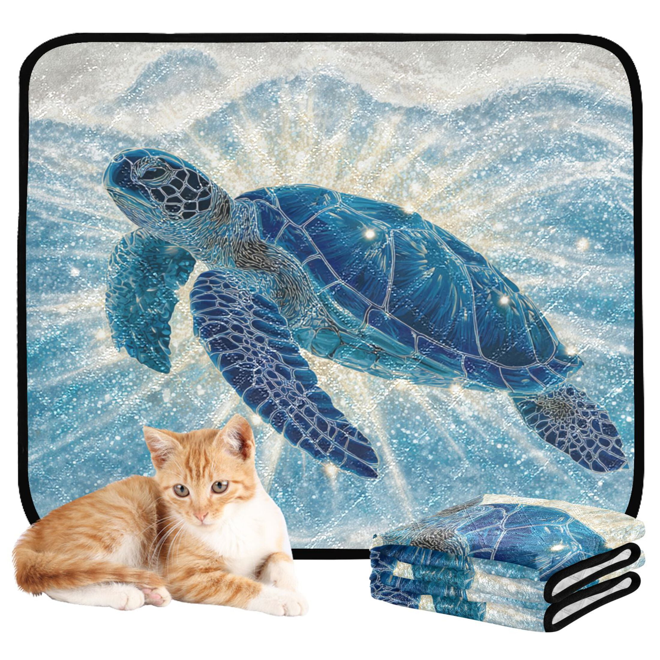 Qxltty Deep Blue Sea Turtle Cat litter Pads Pet Set of 2 Diaper Mats Center Anti-leakage Layer Absorbent Soft and Comfortable