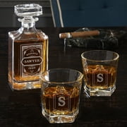 Personalized Whiskey Decanter Set with 2 Colchester Glasses, Carmine Design by Home Wet Bar