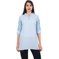 thumbnail image 4 of Phagun Women's Blue Casual 3/4 Sleeve Cotton Modal Embroidered Tunic Shirt-12, 4 of 10