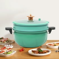 Pumpkin Shaped Micro Pressure Cooker, 8L Green Pot with Safety Vent Valve & Steamer 2.11gal