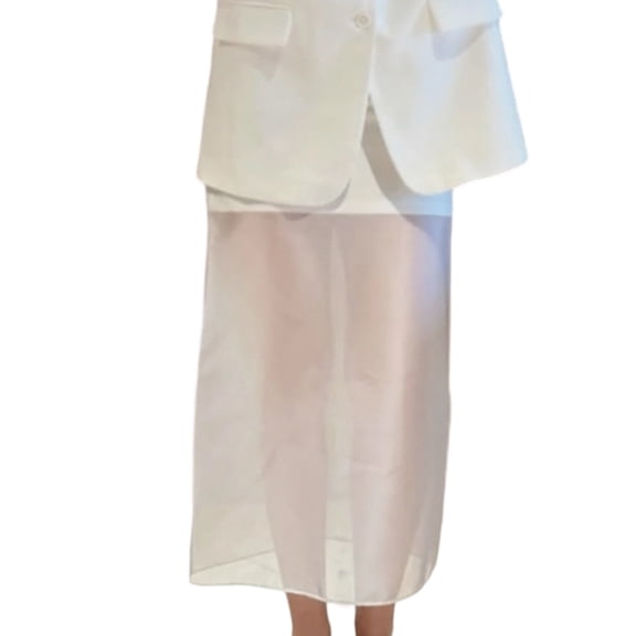 Women'S Sheer High Waist Skirt Fashion Chic Casual Office Midi Pencil Skirt Elegant See Through White S