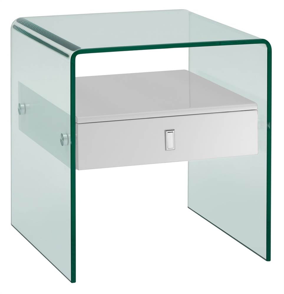 Glass Nightstand in High Gloss White
