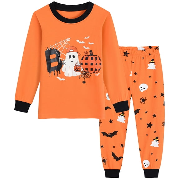 FEDPOP Toddler Boys Halloween Pajamas Kids Skeleton Glow in the Dark Sleepwear Pjs Set 3T