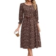 thumbnail image 4 of Fantaslook Fall Dresses for Women Smocked 3/4 Sleeve Dress Floral Midi Casual Dresses with Pockets, 4 of 8