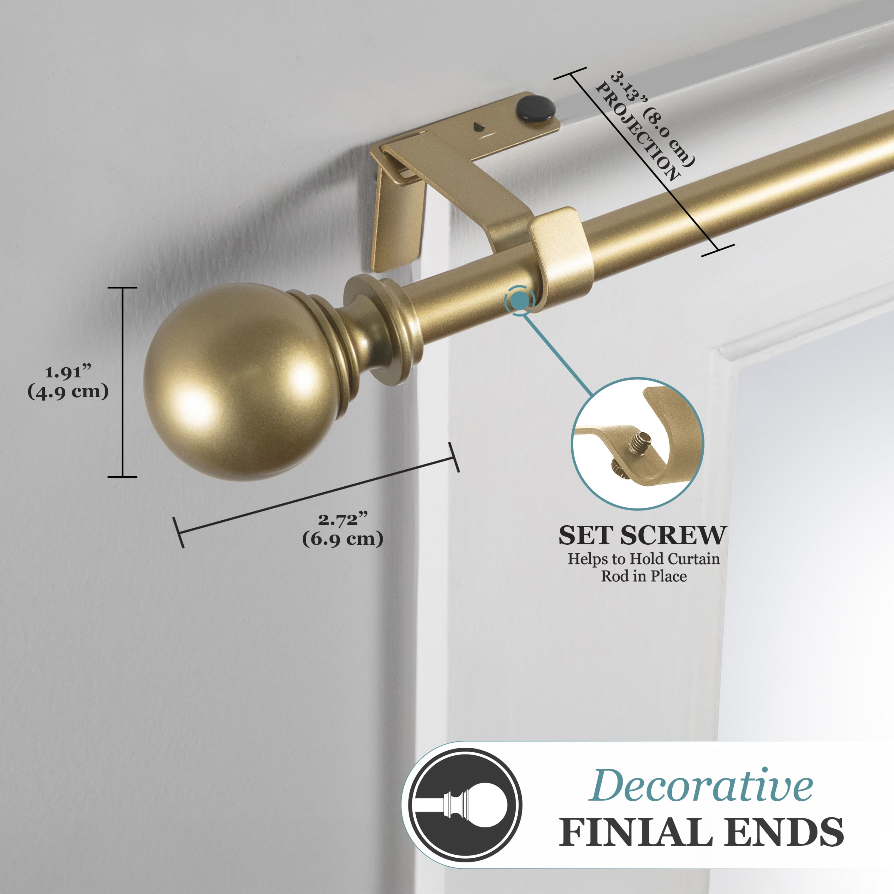 Fast Fit 5/8" Gold Adjustable Curtain Rod, 25-60"