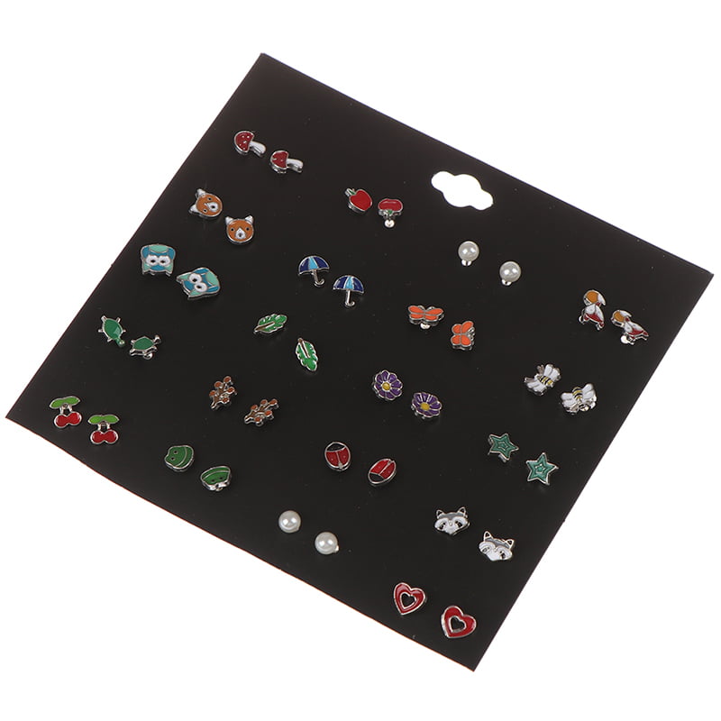 20Pairs/set Cute Fruit Animal  Flower Stud Earrings For Girls Kids Jewelry .pi 
