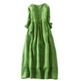 thumbnail image 3 of Dazajoo Cotton Linen Summer Dresses for Women 2025 Vacation Beach Long Dress Half Sleeve Casual Solid Color Flowy Dresses,Green,M, 3 of 7