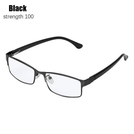 Men Metal Titanium Alloy  Ultra Light Resin Flexible Portable Business Reading Glasses Vision Care Eyeglasses +1.00~+4.0 Diopter BLACK STRENGTH 100