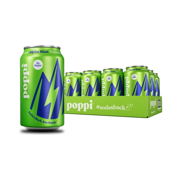Poppi Alpine Blast Prebiotic Soda, 12 oz, 12 Pack Cans