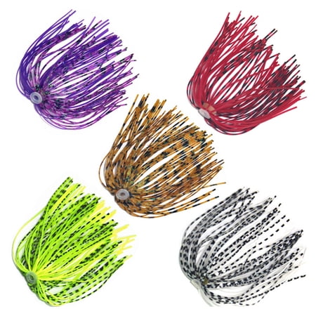 Yajisi 5-Pack 13cm Silicone Jig Skirt Baits - Premium Elastic Rubber Skirts with Shiny Flakes for Spinnerbaits Buzzbaits & DIY Lures - Eco-Friendly Reusable 40 Strands Each Bundle