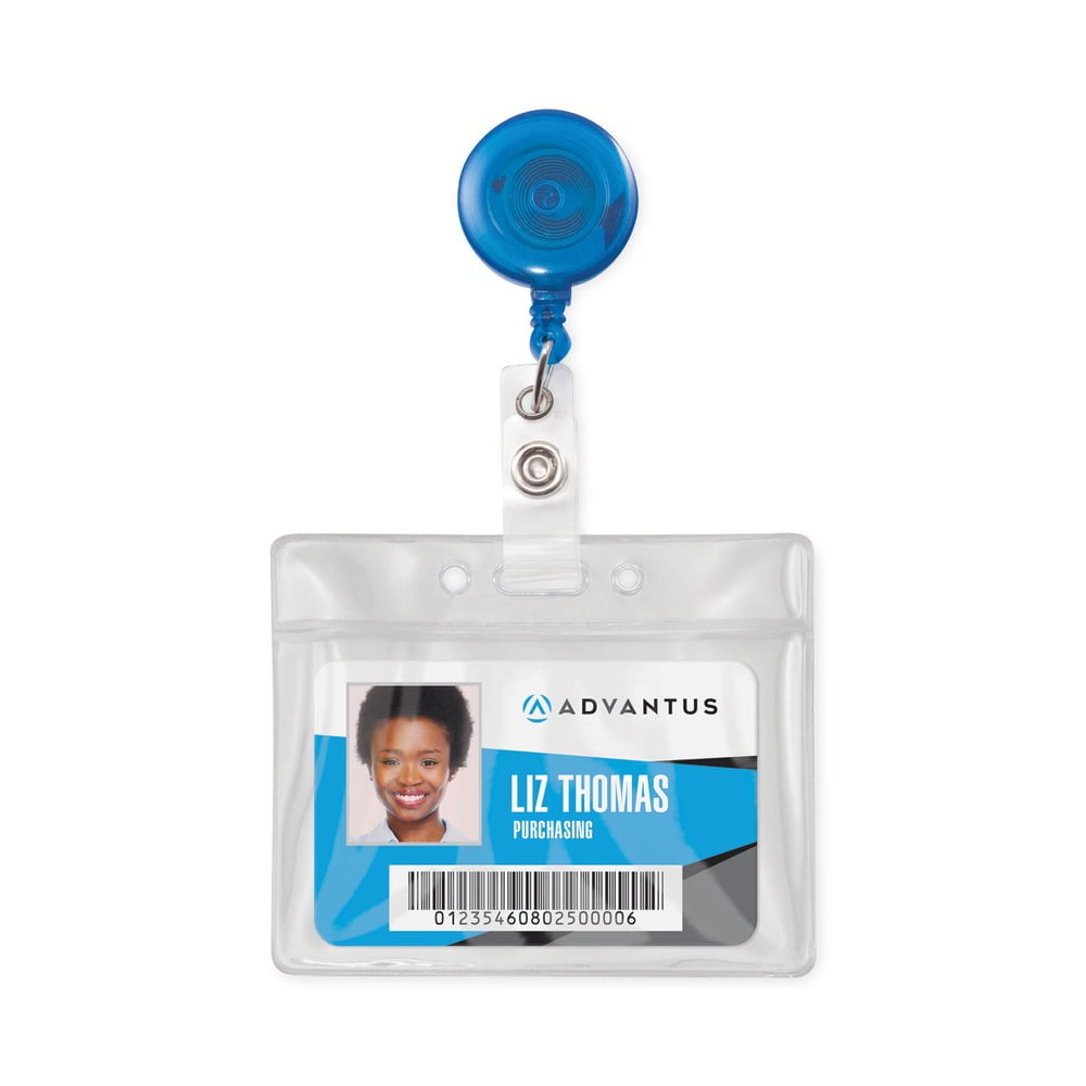 Advantus 75472 Translucent Retractable Id Card Reel, 34" Extension, Blue, 12/Pack