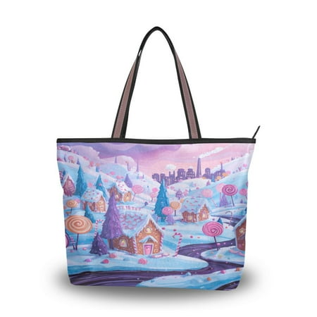 Womens Tote Bag Fashion Handbags Shoulder Bag Lightweight & Multi-Compartment Carryall Whimsical Candyland Scene L