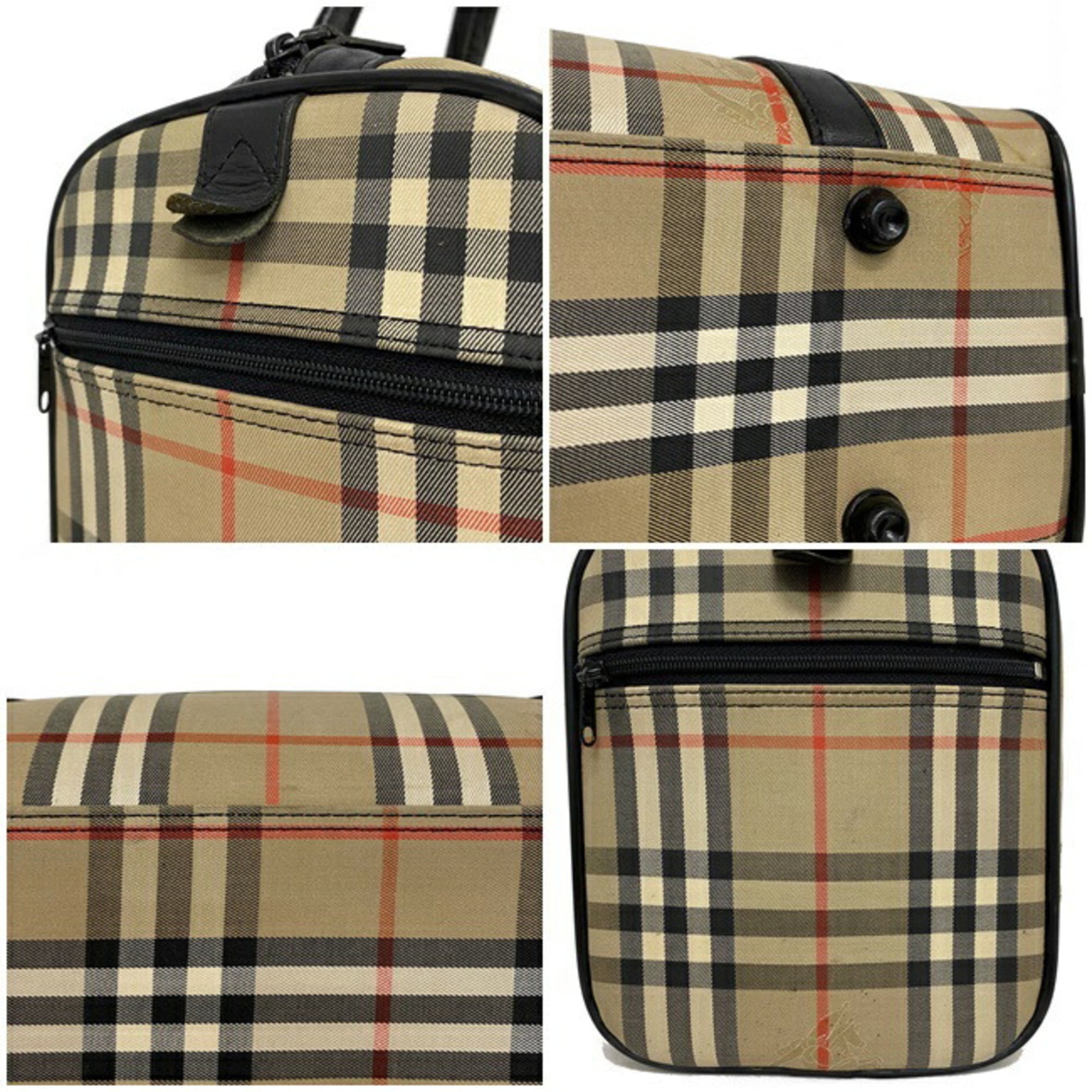 Authenticated Used Burberry Boston Bag Beige Black Check Canvas Leather  BURBERRY Mini Business Trip Women's Men's 