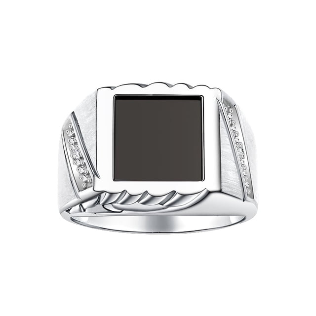 RYLOS Men's Rings 14K White Gold Designer Ring With Diamonds and Black Onyx Rings For Men Size 8