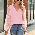 thumbnail image 2 of Camisas casuales con cuello en V para mujer Otoño Invierno con estilo en forma de rombo hueco para mujer Camisas de punto sueltas de manga larga Rosa L, 2 of 8