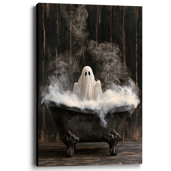Wallume Store Vintage Ghost in Bathtub Halloween Canvas Wall Art Bathroom Decor 12x8 Inch