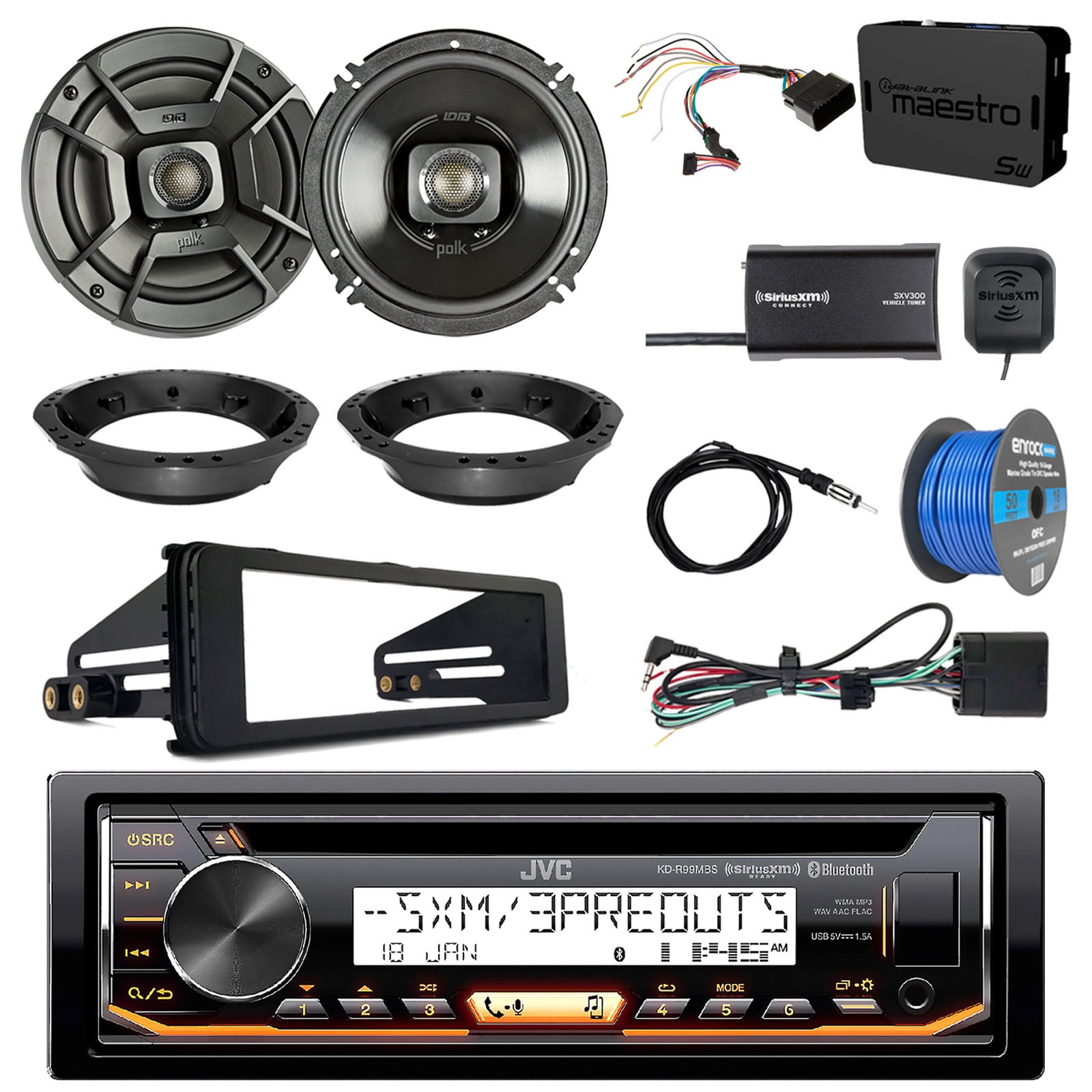 KDR99MBS CD Radio + Accessories, 6.5" Speakers + Install Parts