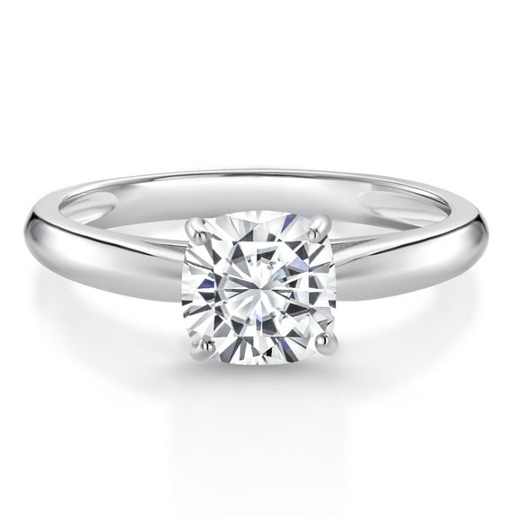 Gem Stone King 10K White Gold White Moissanite Solitaire Engagement Ring for Women | 1.10 Cttw | Cushion 6MM (Size 8)