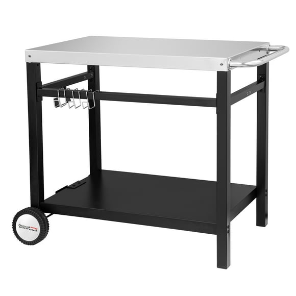 Royal Gourmet PC3401S Double Shelf Movable Dining Cart Work Table with Handle Outdoor Kitchen Prep Trolley Storage