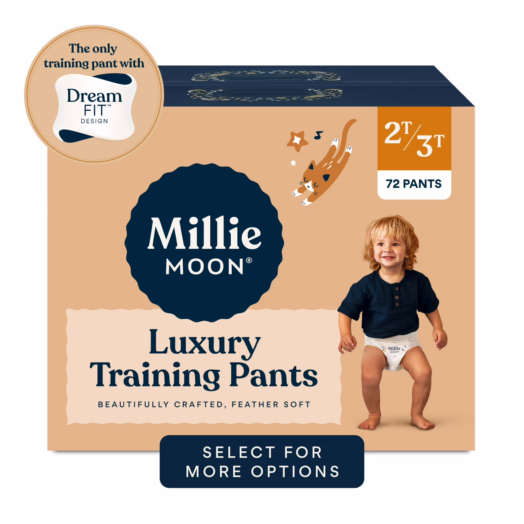 Millie Moon Luxury Training Pants – DreamFit™ Design CloudTouch™ Softness Size 2T–3T, 72 Count
