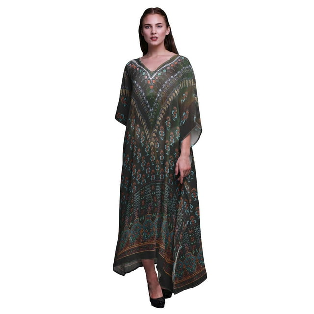 Phagun Kaftan de Plage Floral, Paréo de Bikini, Robe Maxi pour Femmes, Long Caftan-4X-5X