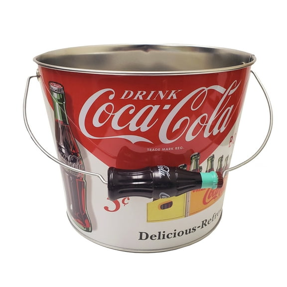 Coca Cola Large Beverage Bucket with Handle and Plastic Coke Bottle Grip