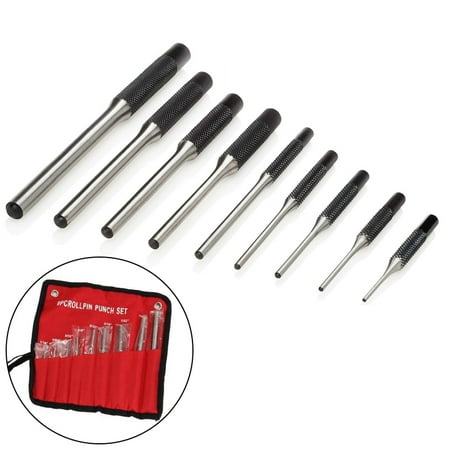 

Wrea 9Pcs Professional Roll Pin Punch Set Gun Bolt Catch Roll Up Case Tool Kit with Double-Faced Soft Rubber Mallet Hammer