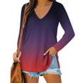 thumbnail image 3 of Women Autumn Soft Smart Nature V-neck Long Sleeve 95%Polyester,5%Spandex Top Blouse Shirt(Purple,S), 3 of 4