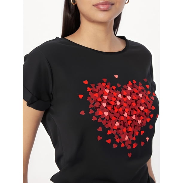 Fashion Heart Graphic Sports Short Sleeve T-shirts, Print Casual Sports Slim Tops For Running, Women's Summer Tops Tee For adult, Men, Women, Teen, Teenager, adolescent, Youth