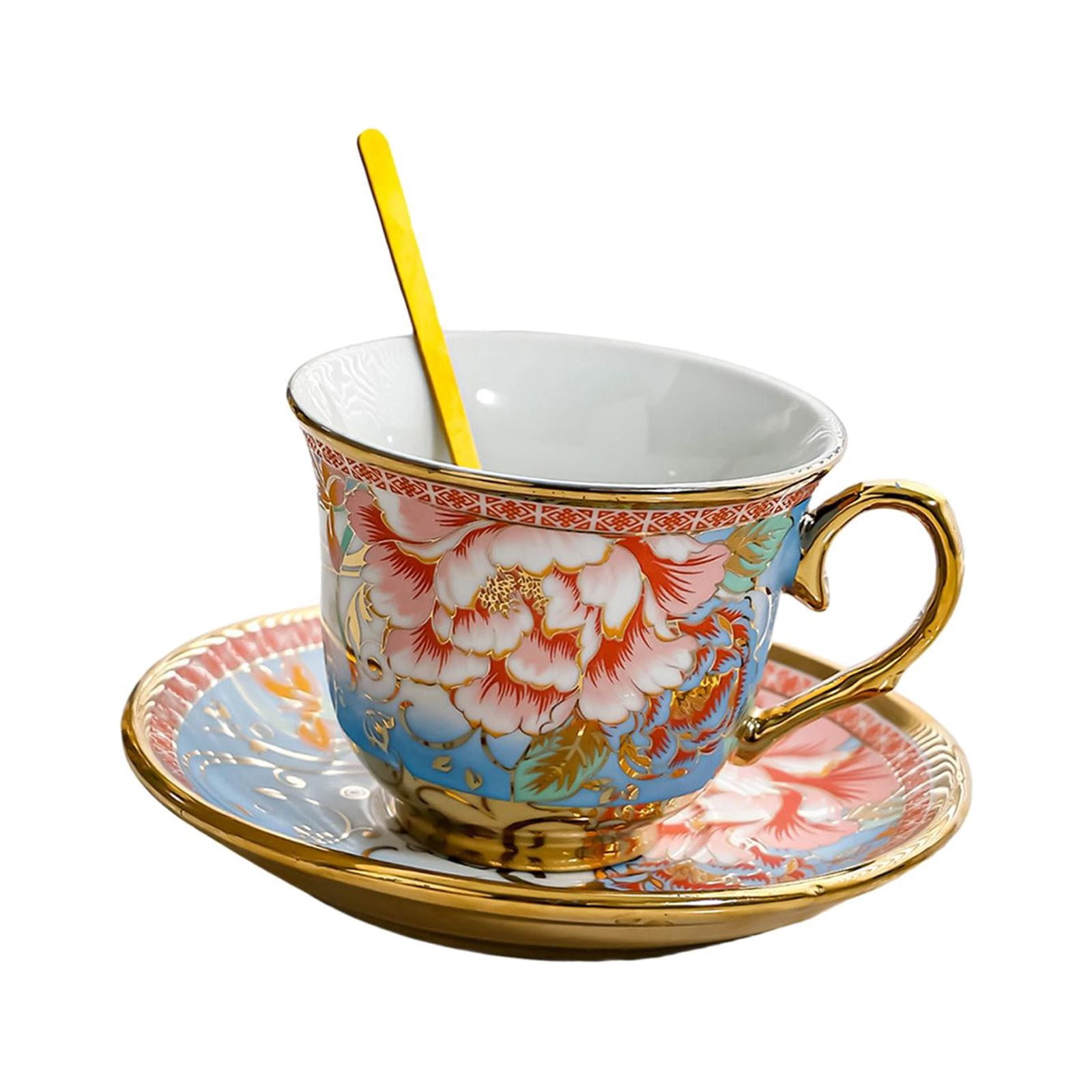 Esquirla Ceramic Coffee Cup and Saucer Cappuccino Mug Styling Glossy Elegant Afternoon Tea Cup Set Espresso Cup for Party Cafe Kitchen Rose
