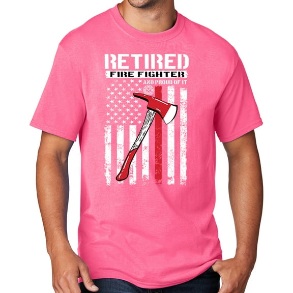Men's Retired Firefighter with Axe T-shirt, 4XL Neon Pink - TALL