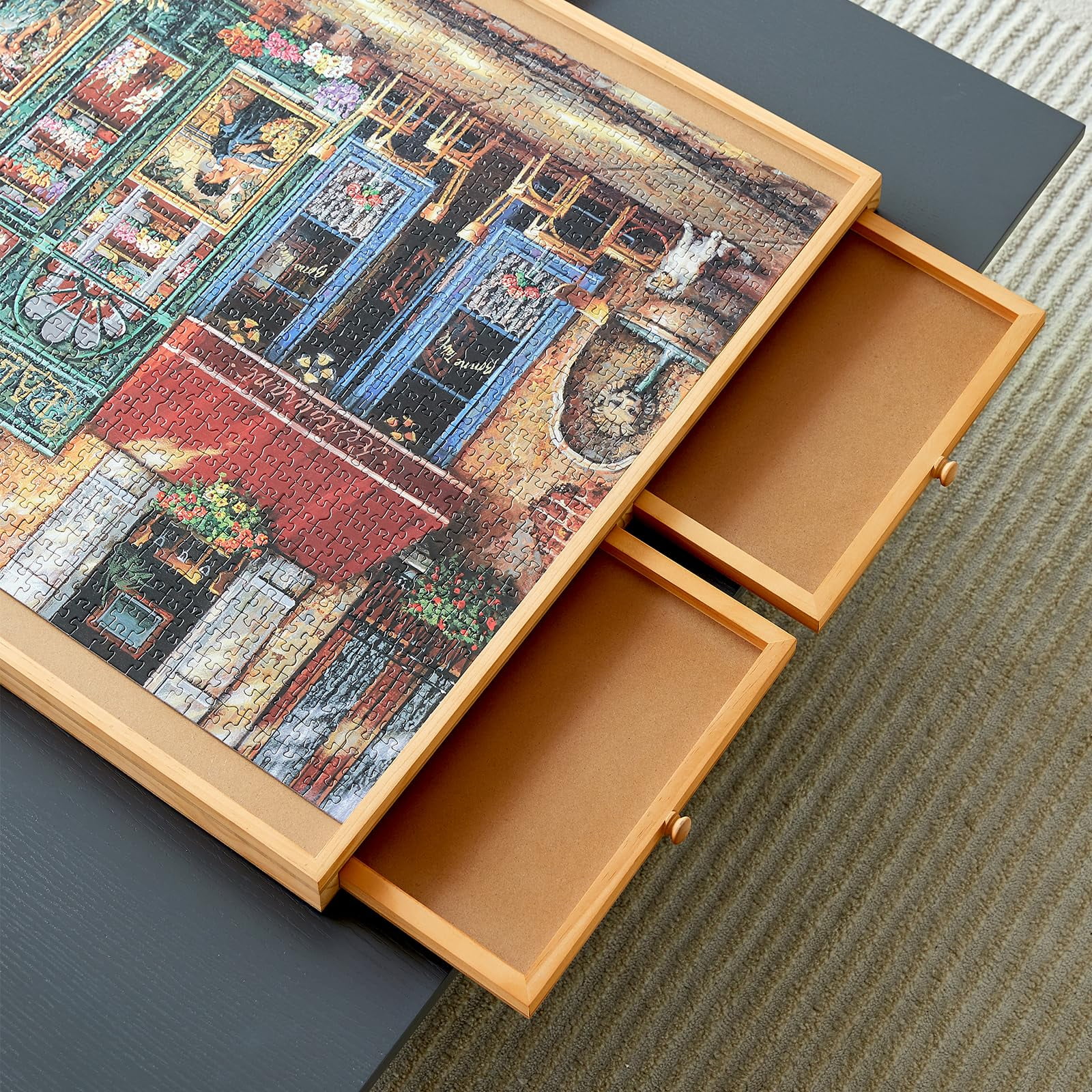 ENERIDIO Wooden Puzzle Table with 6 Drawers and Cover, Adult Portable Puzzle Board, 40 