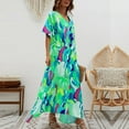 thumbnail image 5 of Wycnly Dresses for Women 2025 Summer Beach Fashion High Waist Loose Swing A Line Long Sundress Tie-Dye Print Short Sleeve V-Neck Maxi Formal Dresses for Women Green l, 5 of 5