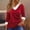 Red, variant on Christmas Fuzzy Fleece Pullover Tops, V Neck Long Sleeve Sweater Tops, Fall Trendy Blouses