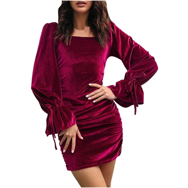 Vestido de falda de vestido de color sólido elegante casual sexy elegante de las mujeres de la moda Wmkox8yi FGJ731