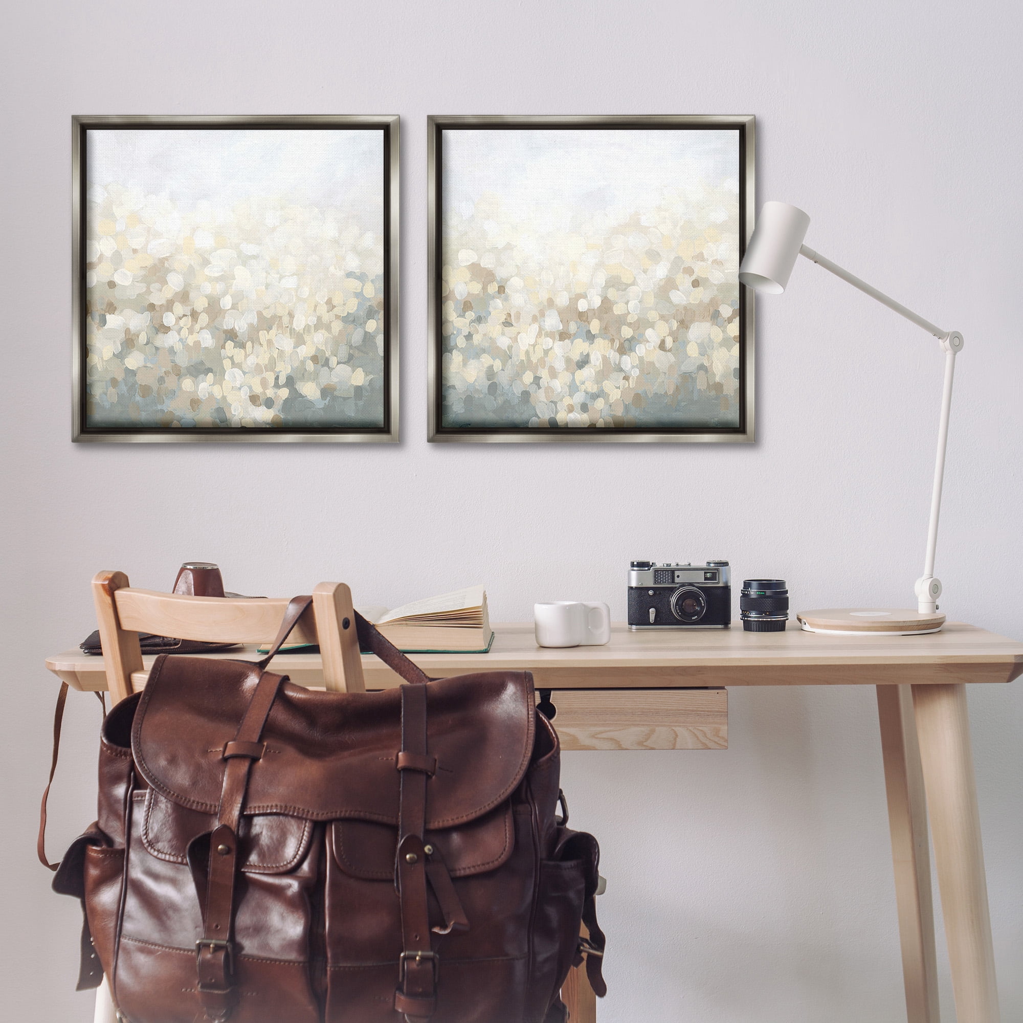 Stupell Industries Subtle Speckled Landscape Abstract Painting Gray Floater Framed Canvas Art Print Wall Art, 25 x 25, Set of 2
