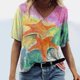 thumbnail image 1 of Pntutb Tallas grandes Mujer Manga corta Impreso Cuello en V Tops Camiseta Blusa Pntutb Pntutb-4058, 1 of 4