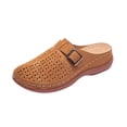 thumbnail image 2 of Purcolt Clogs for Women Comfortable Casual Hollow-out PU Leather Closed Round Toe Arch Support Slip On Flat Shoes Lightweight Memory Foam House Shoes with Buckle, 2 of 9