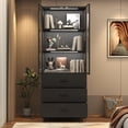 thumbnail image 6 of Blotout 79" Tall Display Cabinet with LED Sensor Light & Pop-up Glass Doors & 3 Drawers , Modern 6-Tier Bookcase Curio Storage Cabinet for Bedroom, Living Room, Office(Black-79"), 6 of 8