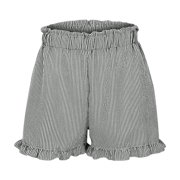 LAJPXKHY Summer Shorts for Women Ruffle Elastic High Waist Wide Leg Striped Casual Loose Loungewear Shorts
