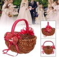 thumbnail image 4 of Cesta de flores para niña con asa, cesta de picnic portátil de imitación de ratán con flor rosa roja, 4 of 7
