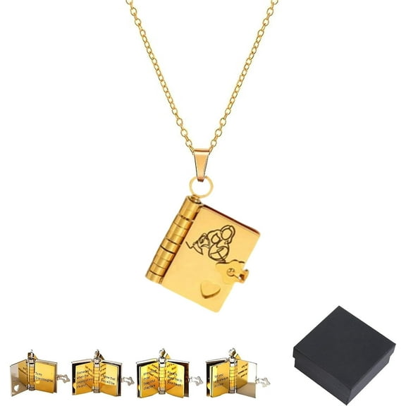 To My Granddaughter Book Necklace, Openable Pendant with 6 Engraved Pages, Stainless Steel Gift for Granddaughter from Grandma