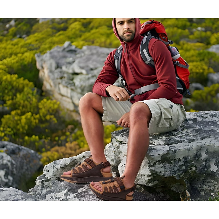 Men\'s Khaki And Brown Arch Support Thick Recovery Athletic Hiking Sandal Shoes Amazon.com | ONCAI Men main image 2