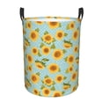 thumbnail image 1 of Balery White Polka Dot Sunflower A Cesta de ropa redonda con asas, impermeable, independiente, para ropa, juguetes, dormitorio y familia-Medium, 1 of 6