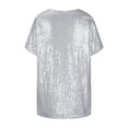 thumbnail image 5 of Puntoco Women tops for Summer 2025 Clearance Women Short Sleeve Sequins Loose Polluer Solid V-Neck Blouse Shirt Tops Silver 10(XL), 5 of 6