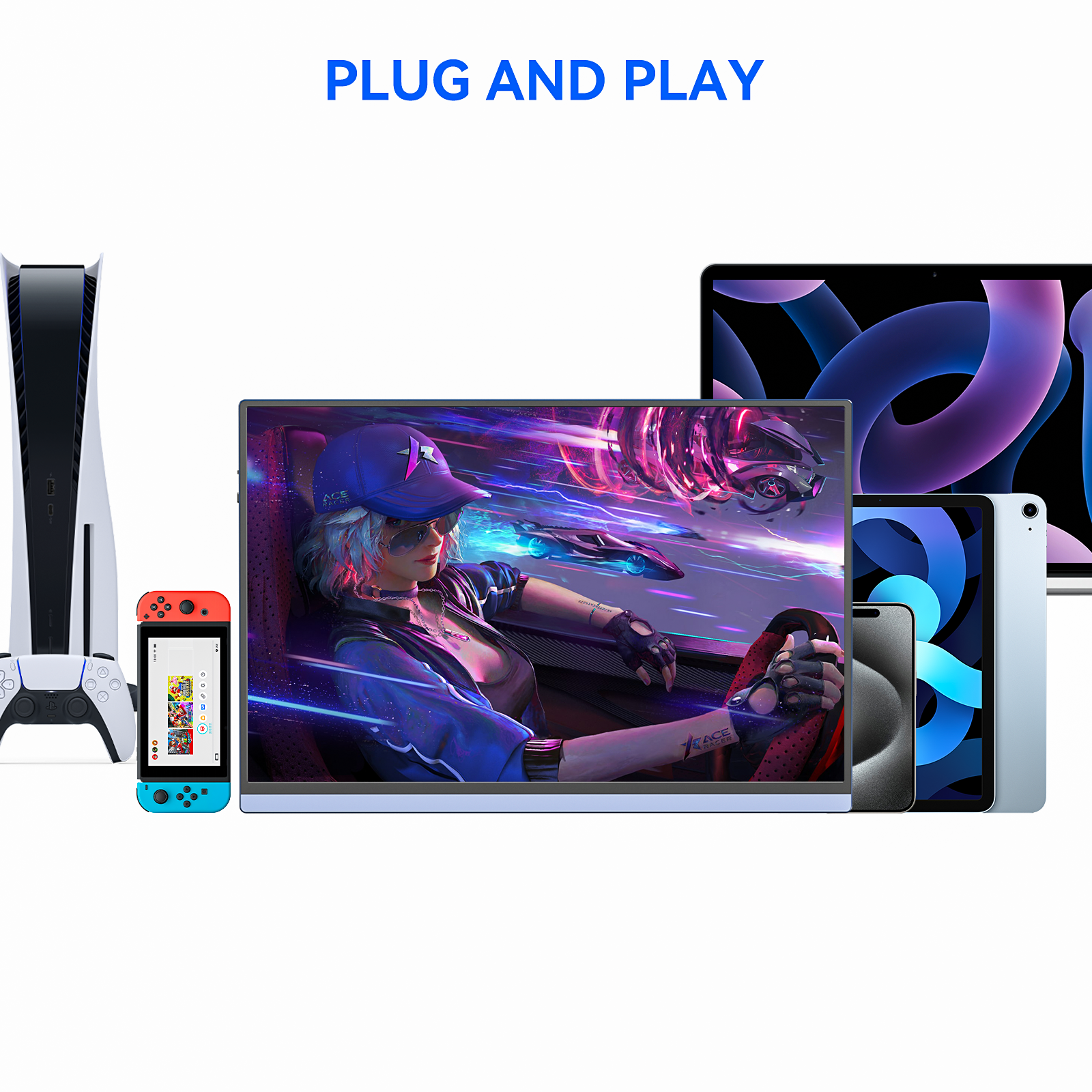 16 Inch Portable Monitor for Laptop, 1920x1200P Ultra-Slim FHD IPS 16:10 External Display, 100% sRGB Aluminum Stand, USB-C/Mini HDMI, Use for PC, Phone, Office (Blue)