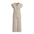 thumbnail image 5 of Stamzod 2 Piece Sets for Women Summer Outfits Lounge Sets V Neck Tops Wide Leg Pants Vacation Travel Outfits Khaki XXL, 5 of 8