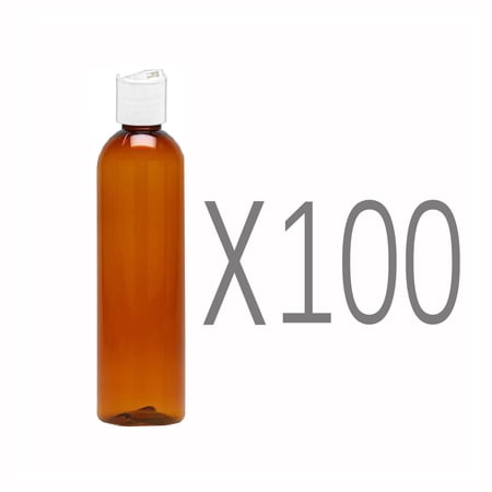 MoYo Natural Labs 8 oz Travel Bottles, Empty Travel Containers with Disc Caps, BPA Free PET Plastic Squeezable Toiletry/Cosmetic Bottles (Pack of 100, Amber)